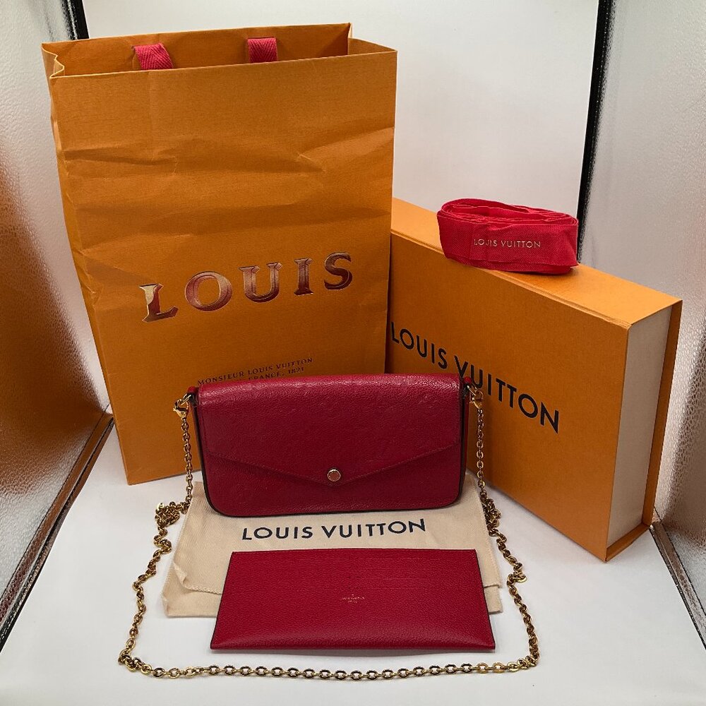Louis Vuitton Felicie Pochette Monogram Empreinte Red Leather Chain Strap Bag